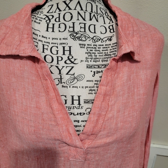 Tahari Linen Womens SZ. 1X Linen Popover top coral Beachy Boho lagenlook tunic - Picture 3 of 11